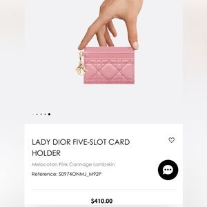 Authentic Lady Dior Five Slot Card Holder in Pink Cannage Lambskin NWT